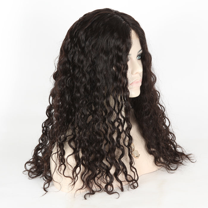 Stock Silk Top European Natural Color 25 mm Wavy Human Hair Jewish Wig