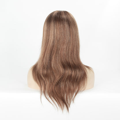 Stock Glueless European Golden Brown Evenly Blended with HL Straight Human Hair Wig