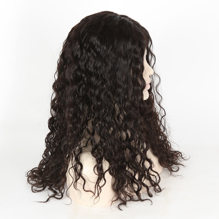 Stock Silk Top European Natural Color 25 mm Wavy Human Hair Jewish Wig