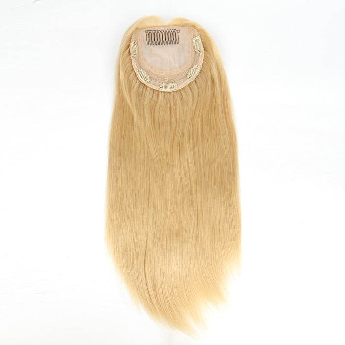 Stock European Champagne Blonde Straight Double Drawn Human Hair Topper