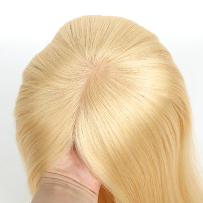 Stock European Champagne Blonde Straight Double Drawn Human Hair Topper