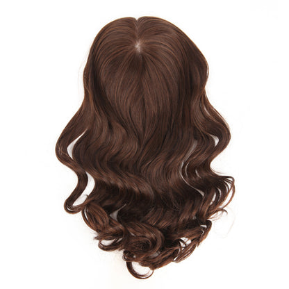 Stock European Light Dark Brown Bouncy Curl Double Drawn Human Hair Silk Top Topper