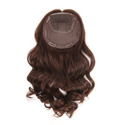 Stock European Light Dark Brown Bouncy Curl Double Drawn Human Hair Silk Top Topper