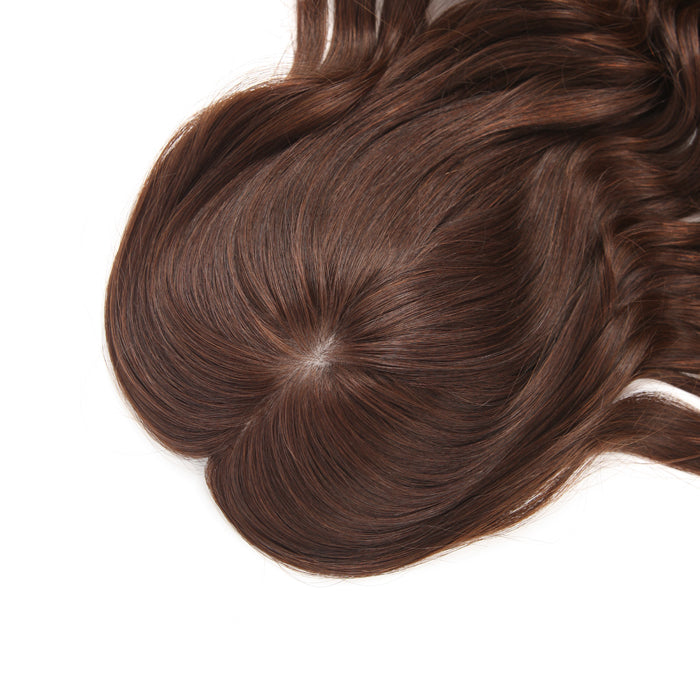 Stock European Light Dark Brown Bouncy Curl Double Drawn Human Hair Silk Top Topper