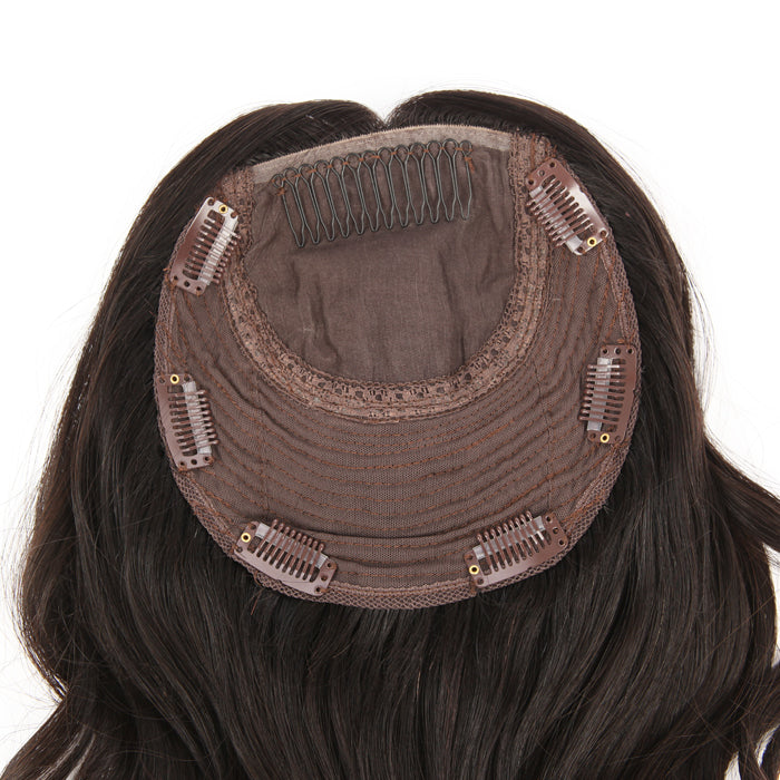 Stock European #2A Straight Double Drawn Human Hair Topper 16" Silketopp 130 % tetthet