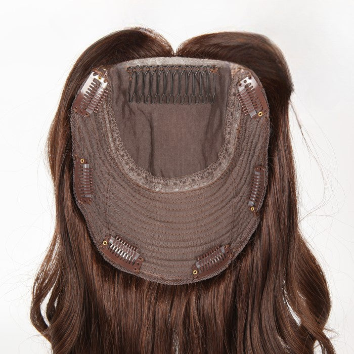 Stock European Light Dark Brown Bouncy Curl Double Drawn Human Hair Silk Top Topper