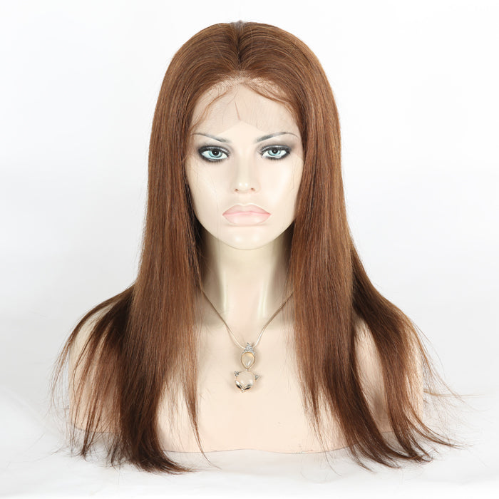 Stock Full Lace European Brown Straight Human Hair Wig