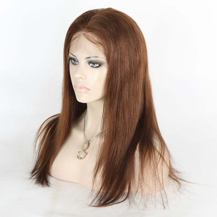 Stock Full Lace European Brown Straight Human Hair Wig