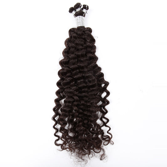 Stock Brazilian Natural Color Curly 15mm Hand-Tied Human Hair Wefts