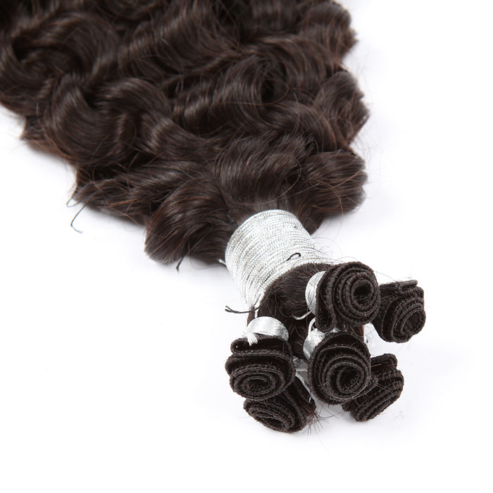 Stock Brazilian Natural Color Curly 15mm Hand-Tied Human Hair Wefts