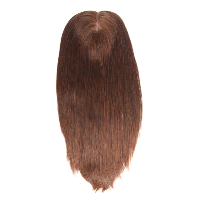 Stock European Light Dark Brown Straight Human Hair Silk Base Topper