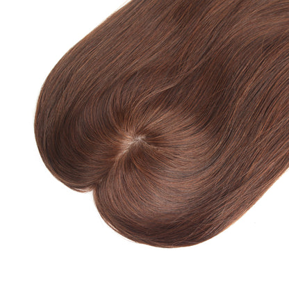 Stock European Light Dark Brown Straight Human Hair Silk Base Topper