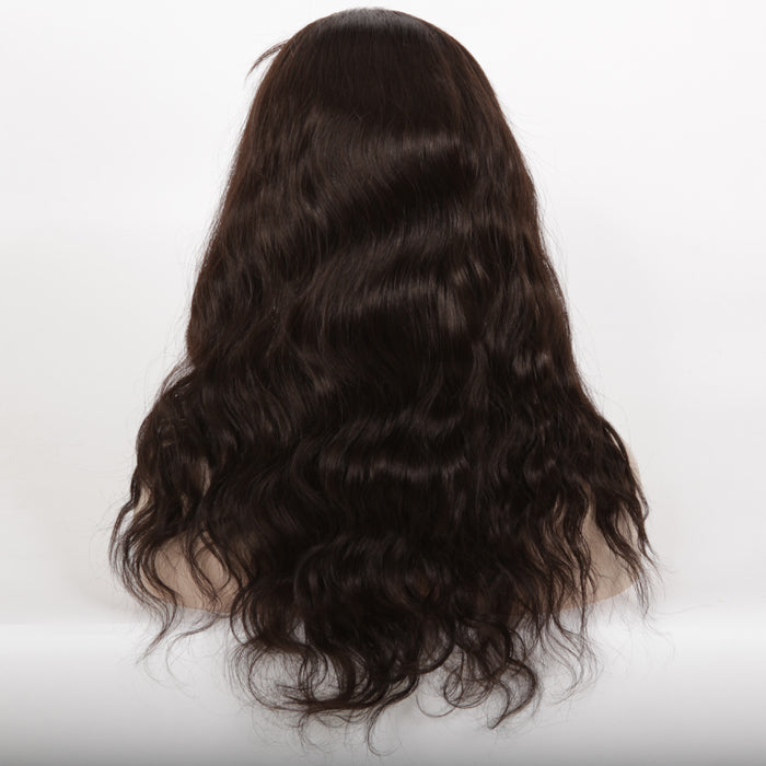 Stock Full Lace Brazilian Dark Brown Natural Wave Human Hair Silk Top Wig