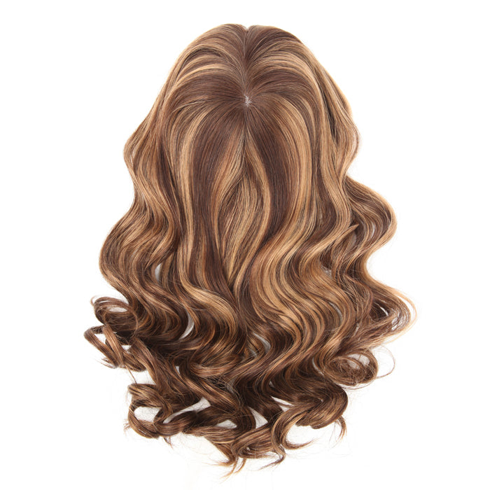 Stock European Brown Ombre with HL Bouncy Curl Human Hair Silk Top Topper