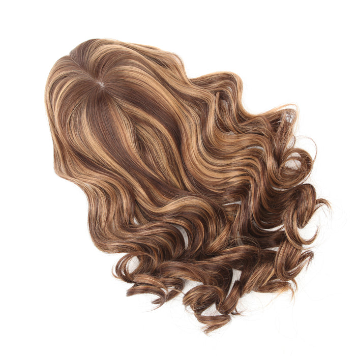 Stock European Brown Ombre with HL Bouncy Curl Human Hair Silk Top Topper