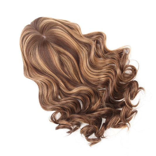 Stock European Brown Ombre with HL Bouncy Curl Human Hair Silk Top Topper