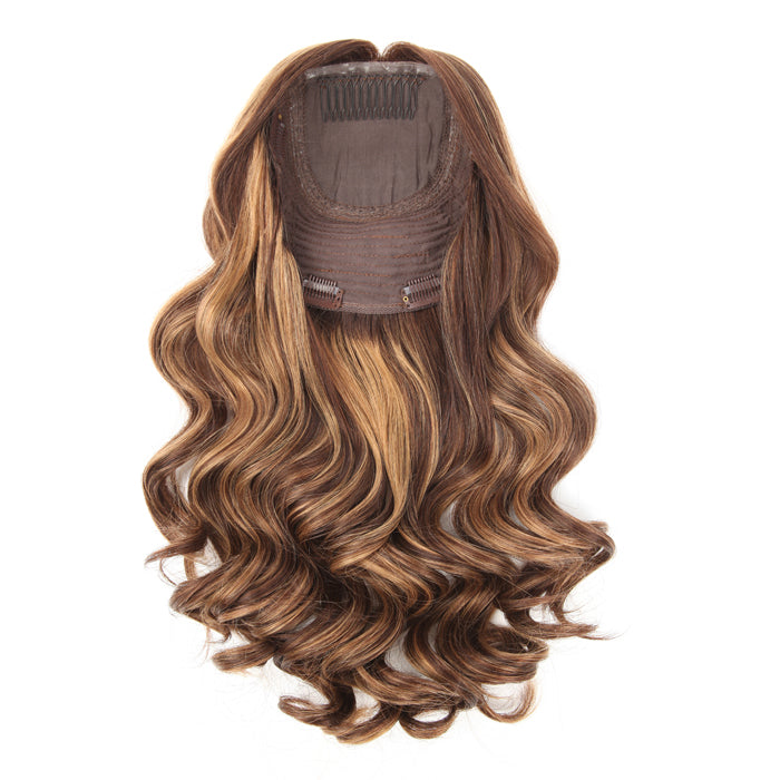 Stock European Brown Ombre with HL Bouncy Curl Human Hair Silk Top Topper