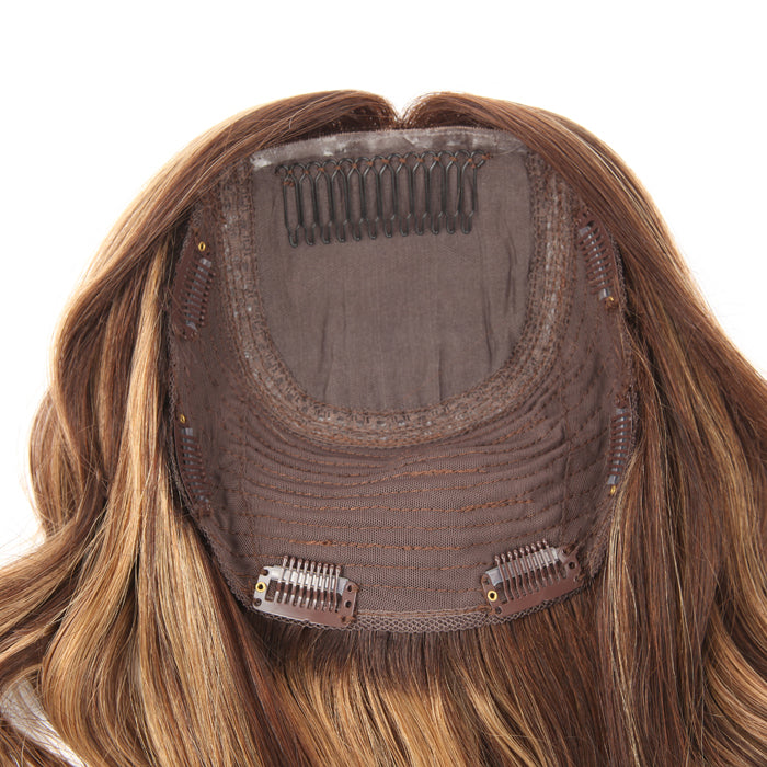 Stock European Brown Ombre with HL Bouncy Curl Human Hair Silk Top Topper