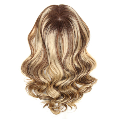 Stock European Brown Ombre with HL Bouncy Curl Double Drawn Human Hair Silk Top Topper