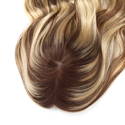 Stock European Brown Ombre with HL Bouncy Curl Double Drawn Human Hair Silk Top Topper