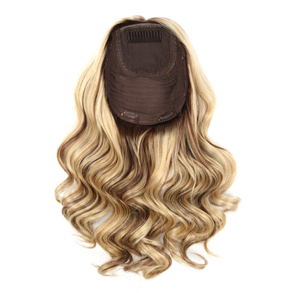 Stock European Brown Ombre with HL Bouncy Curl Double Drawn Human Hair Silk Top Topper