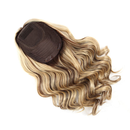 Stock European Brown Ombre with HL Bouncy Curl Double Drawn Human Hair Silk Top Topper