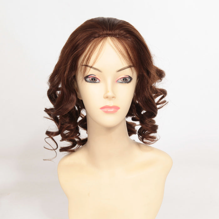 Stock Glueless Malaysian Medium Brown Big Curl Human Hair Silk Top Wig