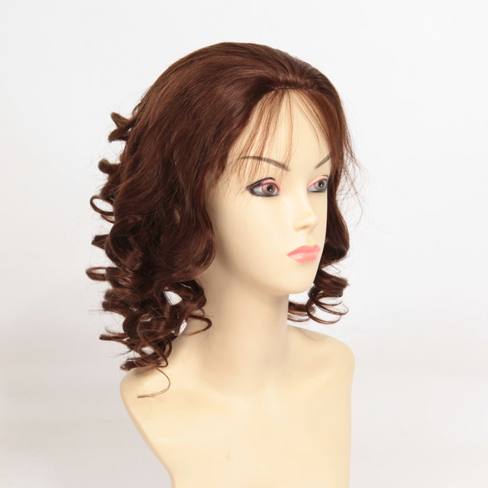 Stock Glueless Malaysian Medium Brown Big Curl Human Hair Silk Top Wig