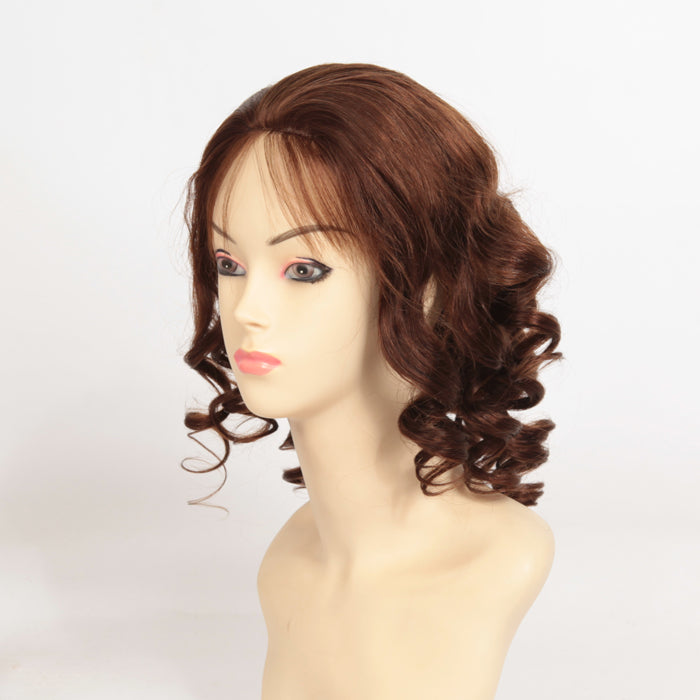 Stock Glueless Malaysian #4 Big Curl Human Hair Perücke 14" mit Silk Top 4.5" x 4.5" 130% Dichte