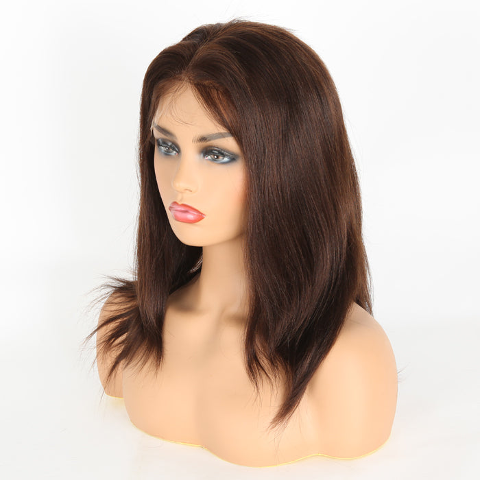 Stock Full Lace Indian Remy Brown Evenly Blended Yaki Human Hair Wigs