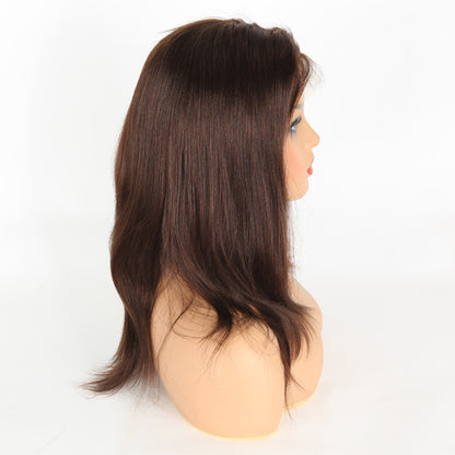 Stock Full Lace Indian Remy Brown Evenly Blended Yaki Human Hair Wigs