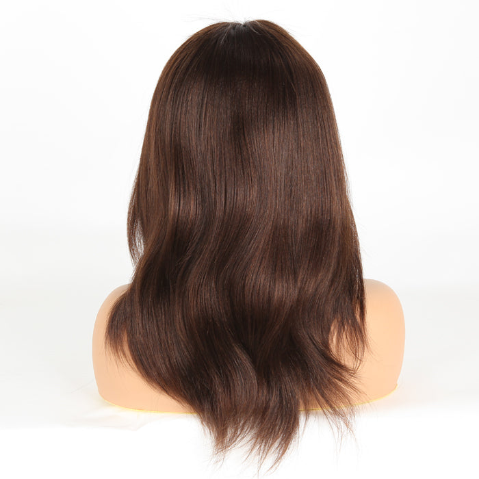 Stock Full Lace Indian Remy Brown Evenly Blended Yaki Human Hair Wigs