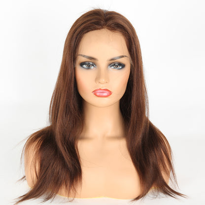 Stock Full Lace Indian Remy Medium Brown Yaki Human Hair Wig