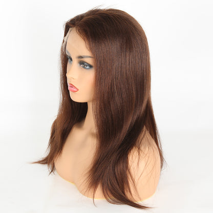 Stock Full Lace Indian Remy Medium Brown Yaki Human Hair Wig