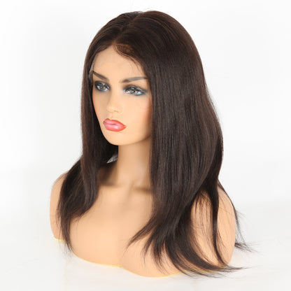 Stock Full Lace Indian Remy Dark Brown Yaki Human Hair Wig