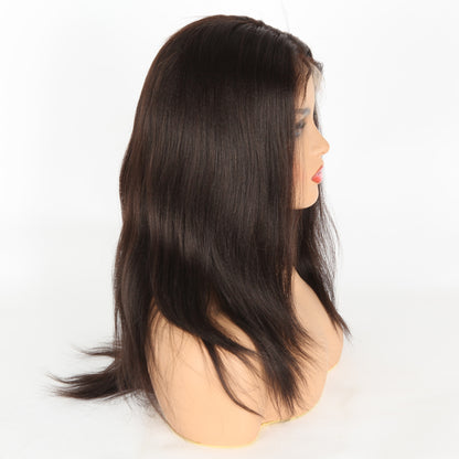 Stock Full Lace Indian Remy Dark Brown Yaki Human Hair Wig