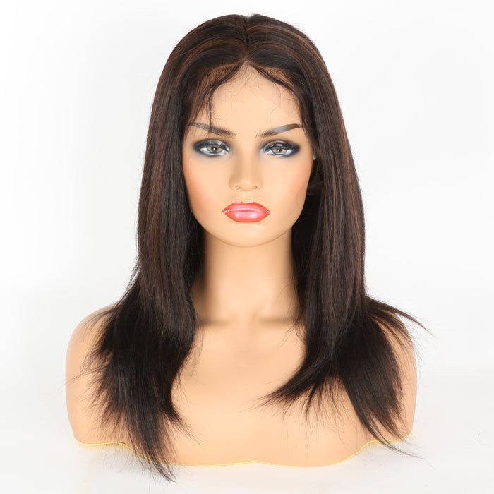 Stock Full Lace Indian Remy Off Black with Brown HL Yaki Human Hair Wigs