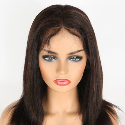 Stock Full Lace Indian Remy Off Black with Brown HL Yaki Human Hair Wigs