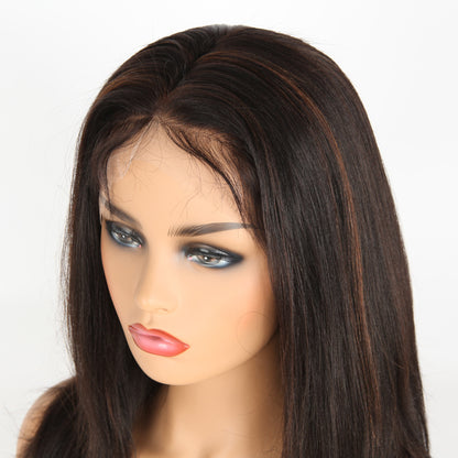 Stock Full Lace Indian Remy Off Black with Brown HL Yaki Human Hair Wigs