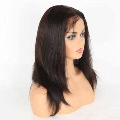 Stock Full Lace Indian Remy Off Black with Brown HL Yaki Human Hair Wigs