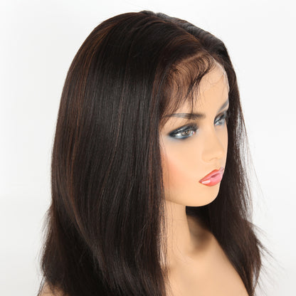 Stock Full Lace Indian Remy Off Black with Brown HL Yaki Human Hair Wigs