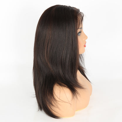 Stock Full Lace Indian Remy Off Black with Brown HL Yaki Human Hair Wigs