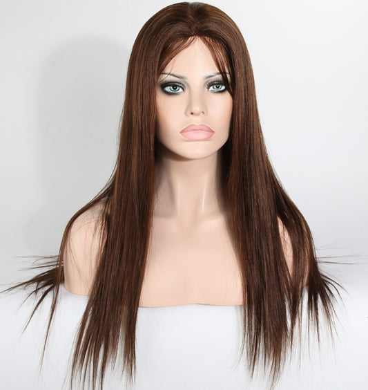 Stock Glueless Malaysian Brown Straight Human Hair Silk Top Wig