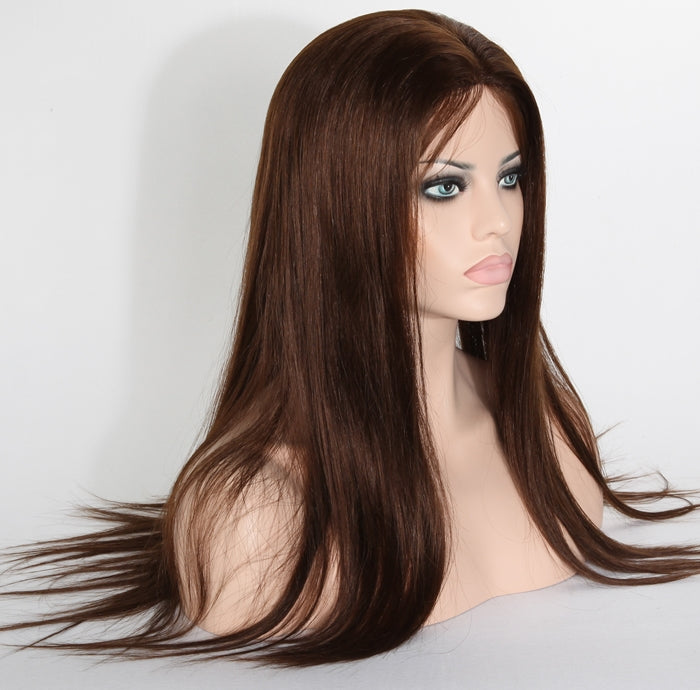 Stock Glueless Malaysian Brown Straight Human Hair Silk Top Wig