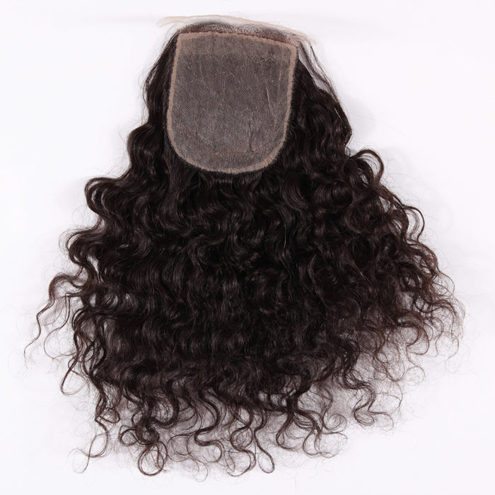 Stock Silk Top Brazilian Virgin Natural Color Natural Curly Human Hair Closure 12" 120% Density