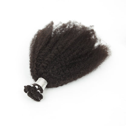 Stock Brazilian Natural Color Afro Curl Hand-Tied Human Hair Wefts