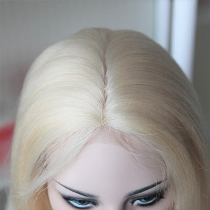 Custom Full Lace European Platinum Blonde Straight Human Hair Silk Top Wigs