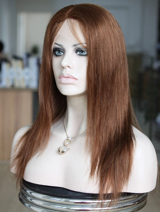 Custom Open Wefted Lace Front European Auburn Straight Human Hair Wig