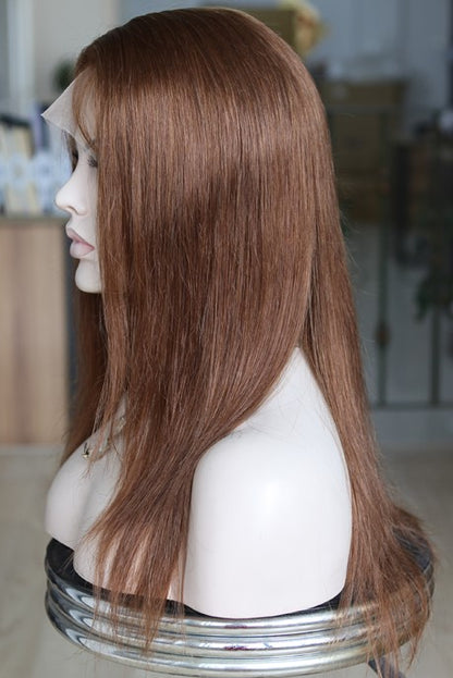 Custom Open Wefted Lace Front European Auburn Straight Human Hair Wig