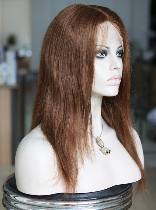 Custom Open Wefted Lace Front European Auburn Straight Human Hair Wig